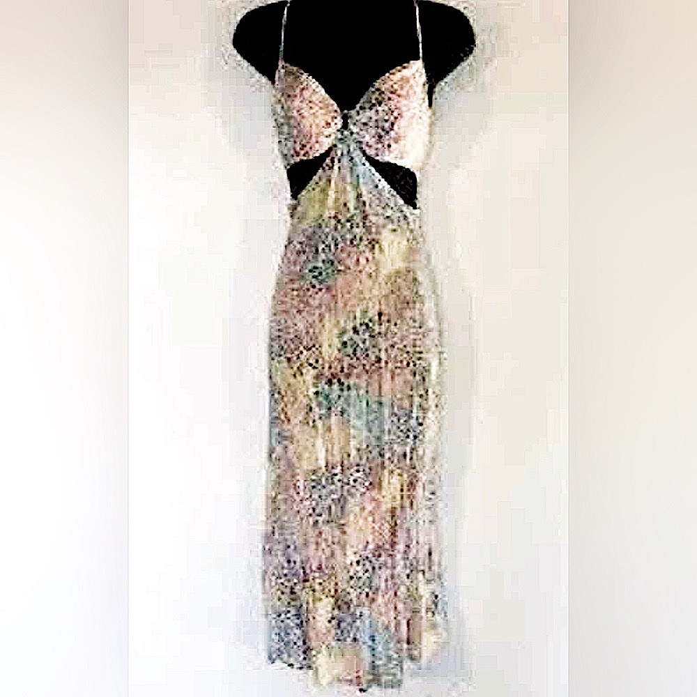 NWT Lspace Anthropologie Jana Floral Midi Dress With Front Cutouts Size Small